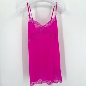 NWT Neon Pink Lace Slip with Slit Size M Hot Pink NEW Sexy Slip Dress